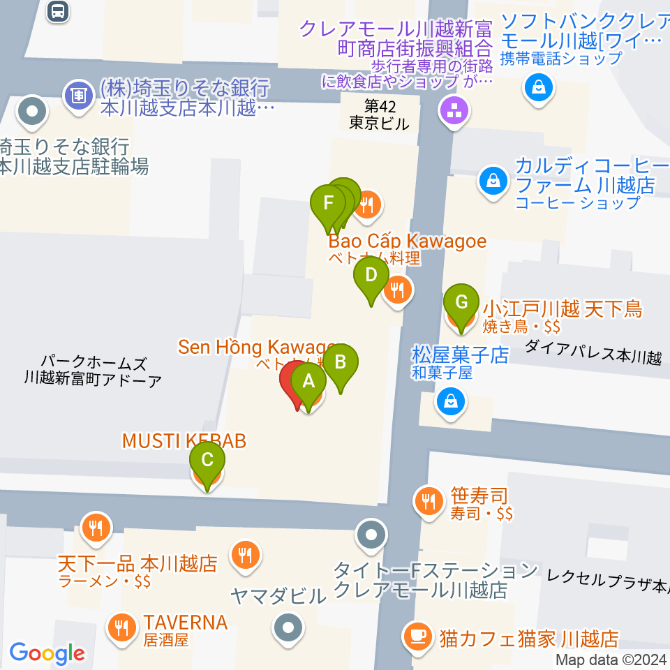 リンキィディンク川越i.M.O周辺のファミレス・ファーストフード一覧地図