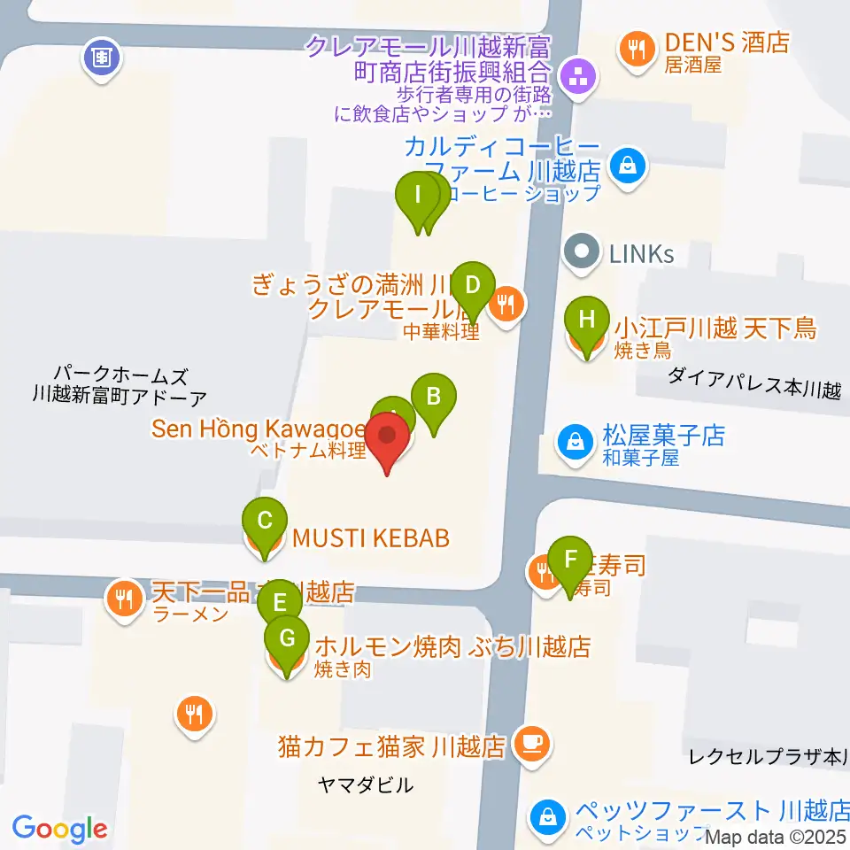 リンキィディンク川越 i.m.o周辺のファミレス・ファーストフード一覧地図