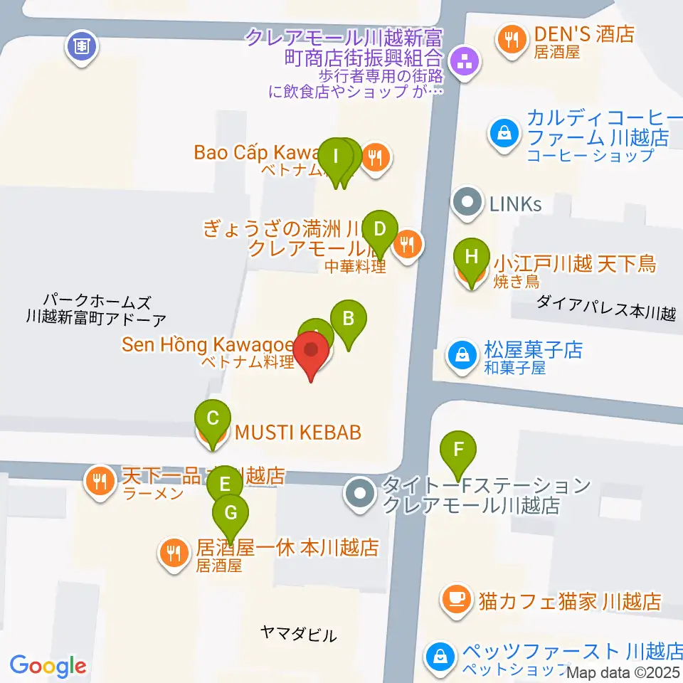 リンキィディンク川越 i.m.o周辺のファミレス・ファーストフード一覧地図