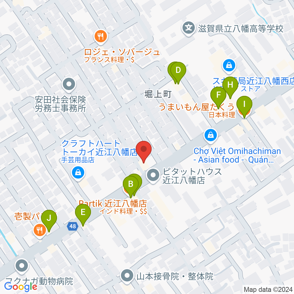 TMAミュージックスクール 八幡センター教室周辺のファミレス・ファーストフード一覧地図