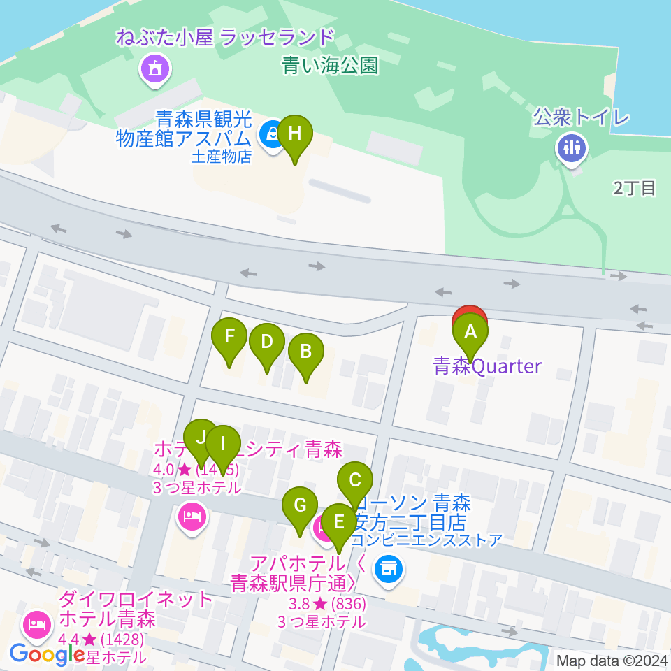 青森クォーター周辺のファミレス・ファーストフード一覧地図