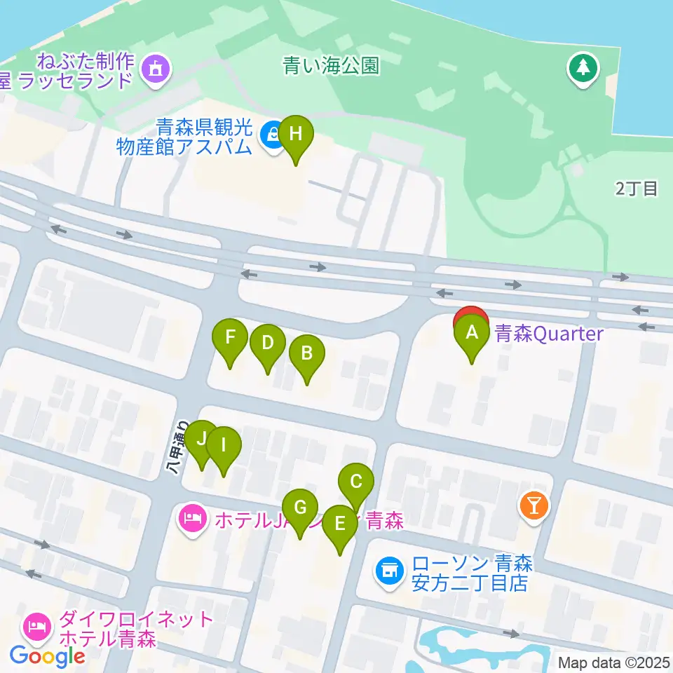 青森クォーター周辺のファミレス・ファーストフード一覧地図