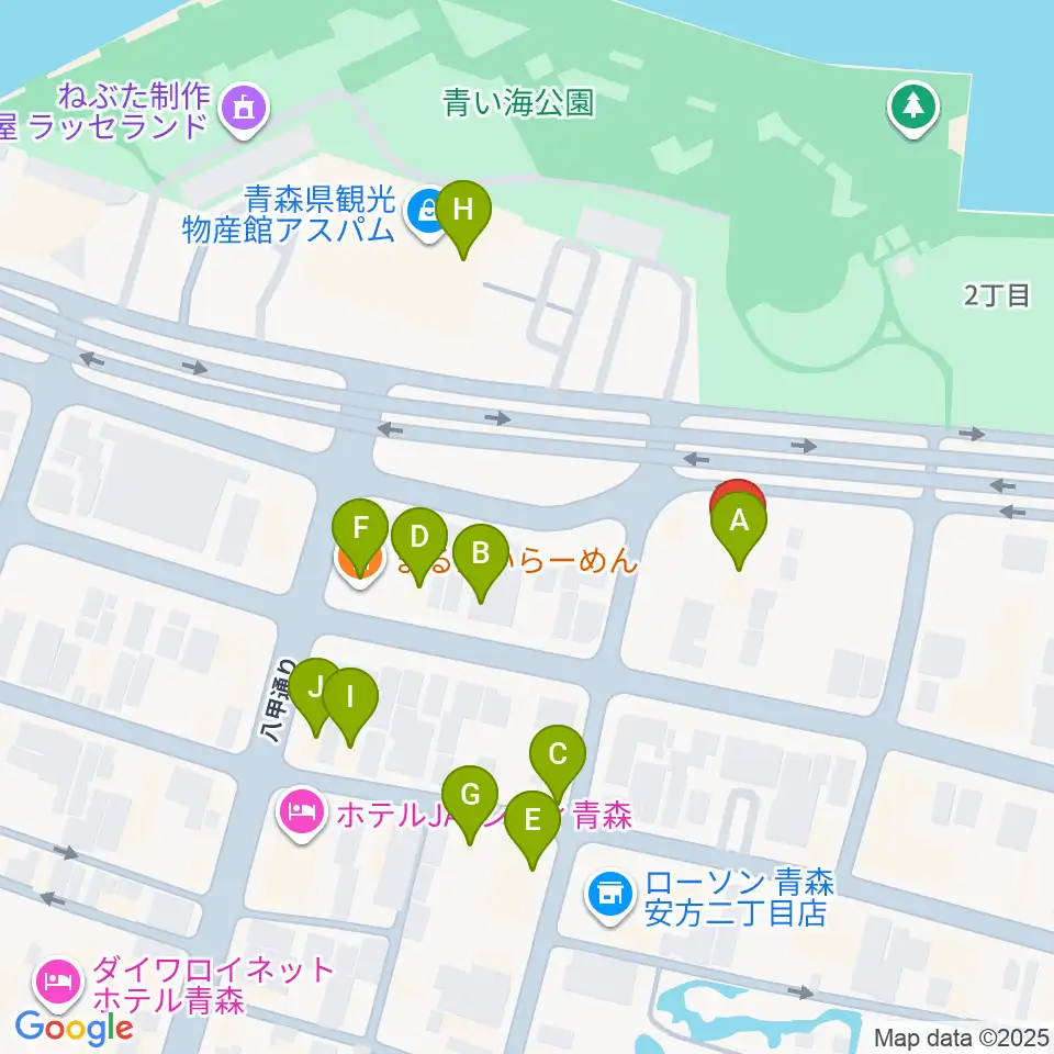 青森クォーター周辺のファミレス・ファーストフード一覧地図