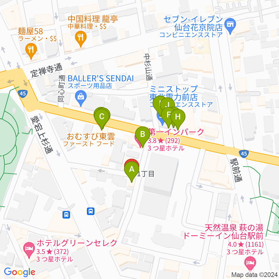 仙台ネオブラザーズ周辺のファミレス・ファーストフード一覧地図