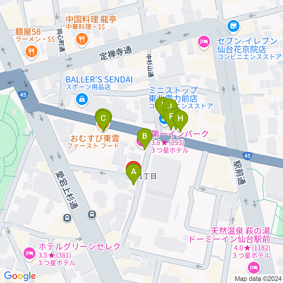 仙台ネオブラザーズ周辺のファミレス・ファーストフード一覧地図