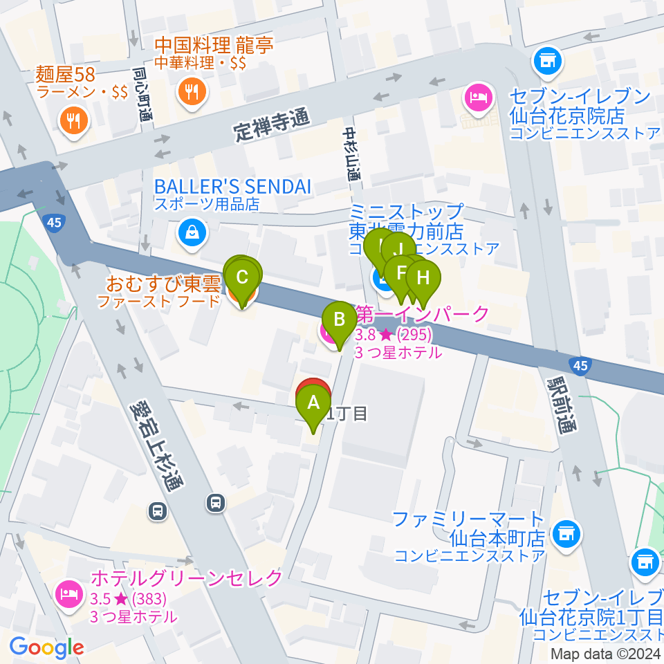 仙台ネオブラザーズ周辺のファミレス・ファーストフード一覧地図