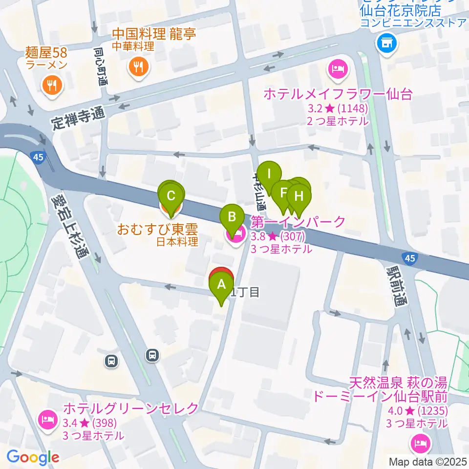 仙台ネオブラザーズ周辺のファミレス・ファーストフード一覧地図