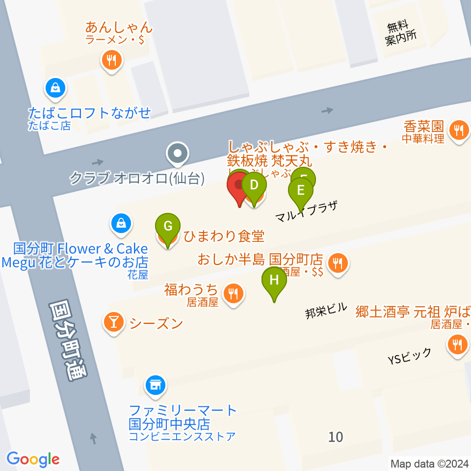 仙台ケントス周辺のファミレス・ファーストフード一覧地図