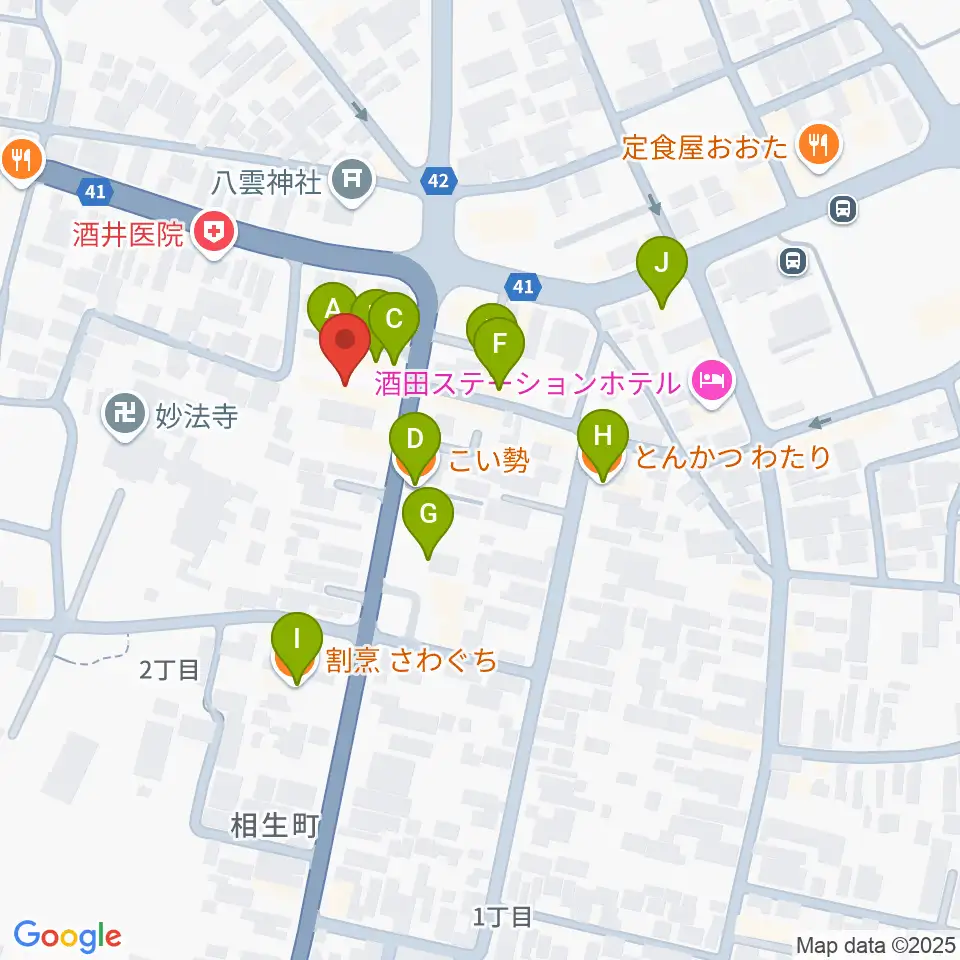 酒田MUSIC FACTORY周辺のファミレス・ファーストフード一覧地図