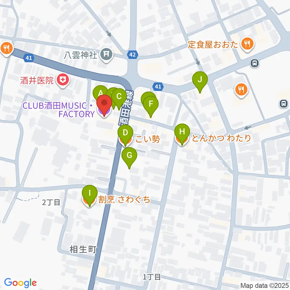酒田MUSIC FACTORY周辺のファミレス・ファーストフード一覧地図