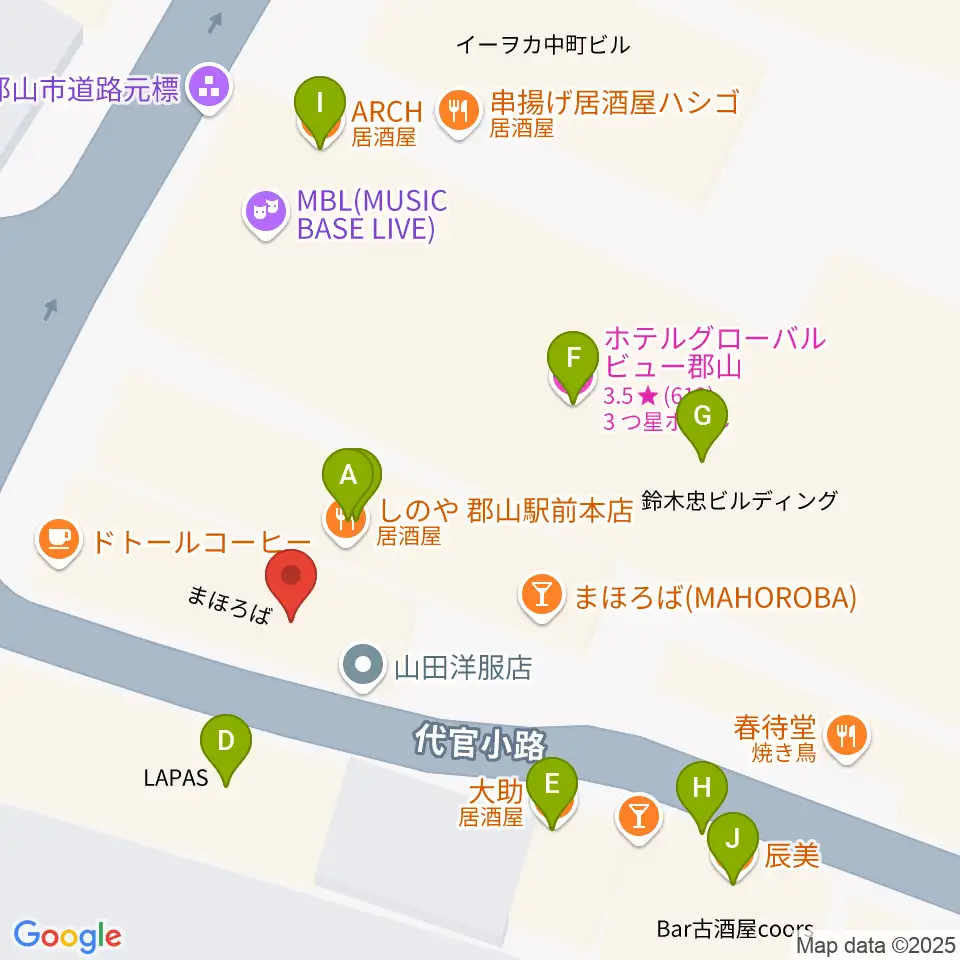 郡山PEAK ACTION周辺のファミレス・ファーストフード一覧地図