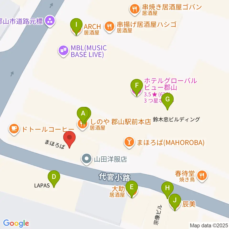 郡山PEAK ACTION周辺のファミレス・ファーストフード一覧地図