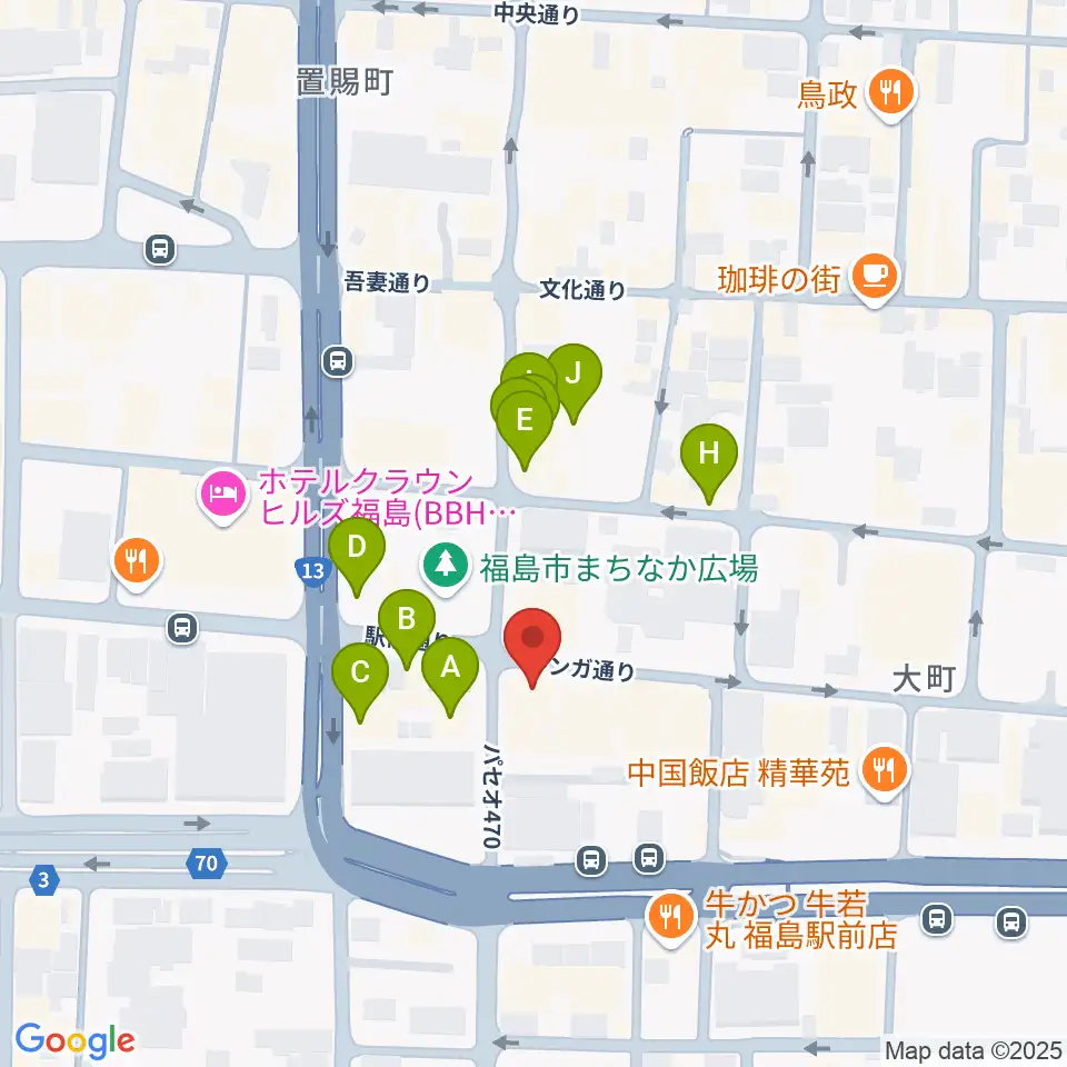 福島 CLUB NEO周辺のファミレス・ファーストフード一覧地図