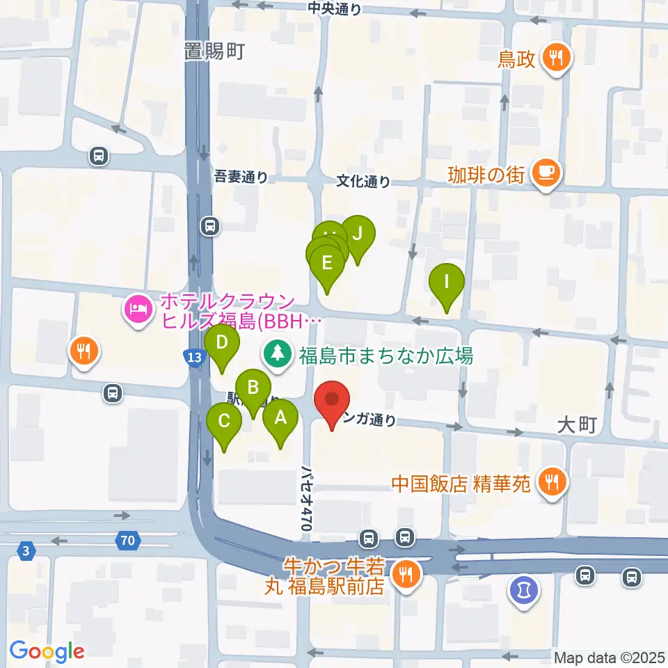 福島 CLUB NEO周辺のファミレス・ファーストフード一覧地図