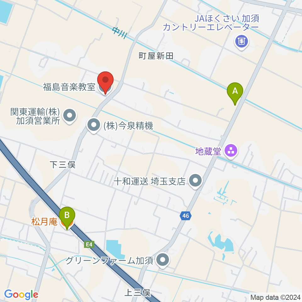 福島音楽教室周辺のファミレス・ファーストフード一覧地図