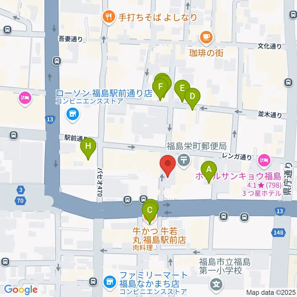 福島C-moon周辺のファミレス・ファーストフード一覧地図