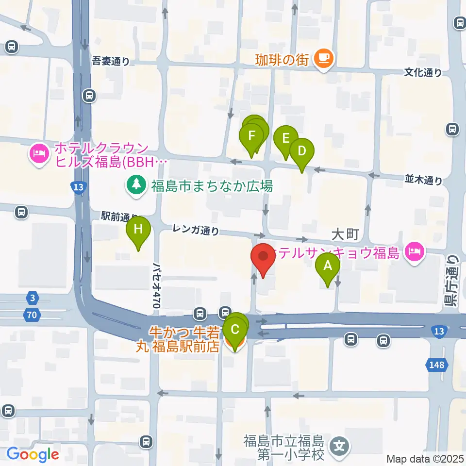 福島C-moon周辺のファミレス・ファーストフード一覧地図