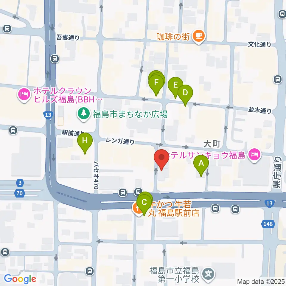 福島C-moon周辺のファミレス・ファーストフード一覧地図