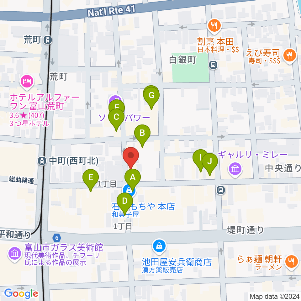 富山サマーナイト周辺のファミレス・ファーストフード一覧地図