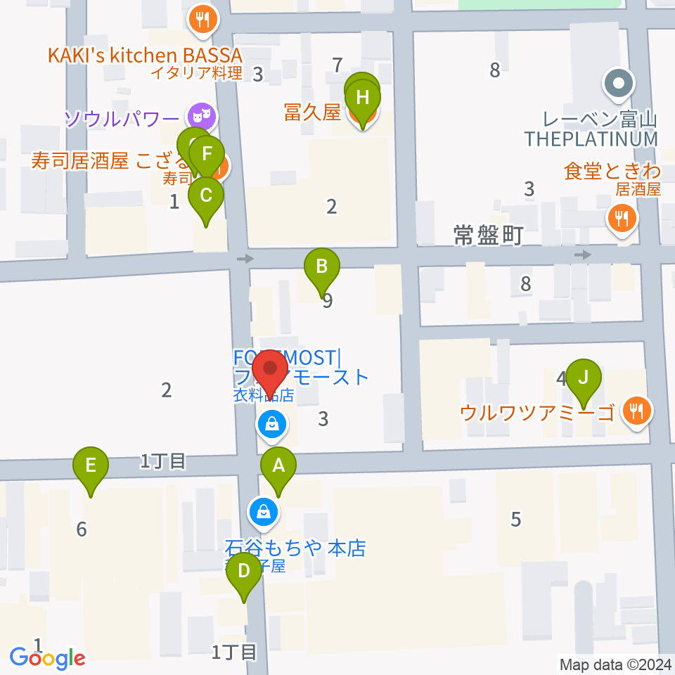 富山サマーナイト周辺のファミレス・ファーストフード一覧地図