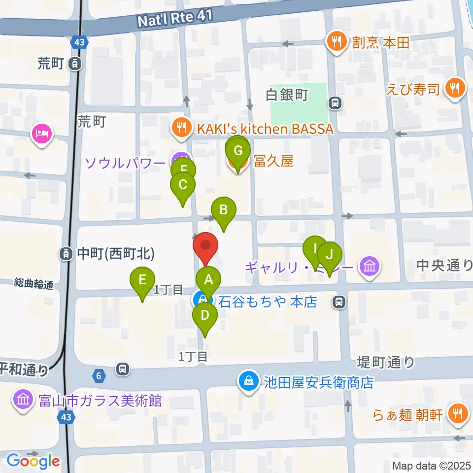 富山サマーナイト周辺のファミレス・ファーストフード一覧地図