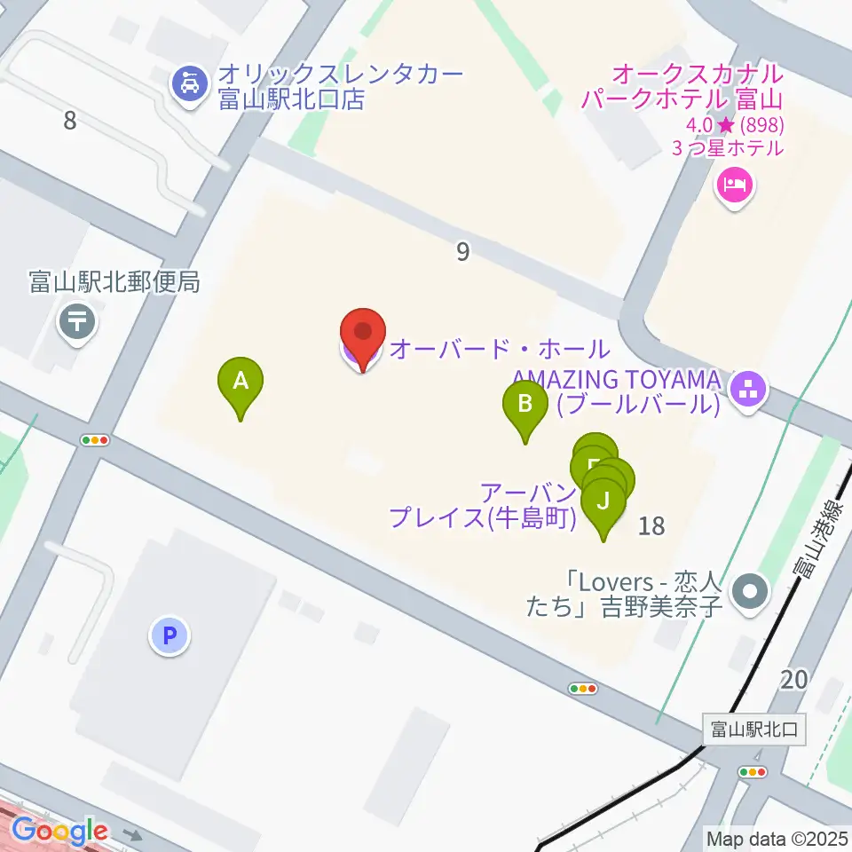 オーバード・ホール周辺のファミレス・ファーストフード一覧地図