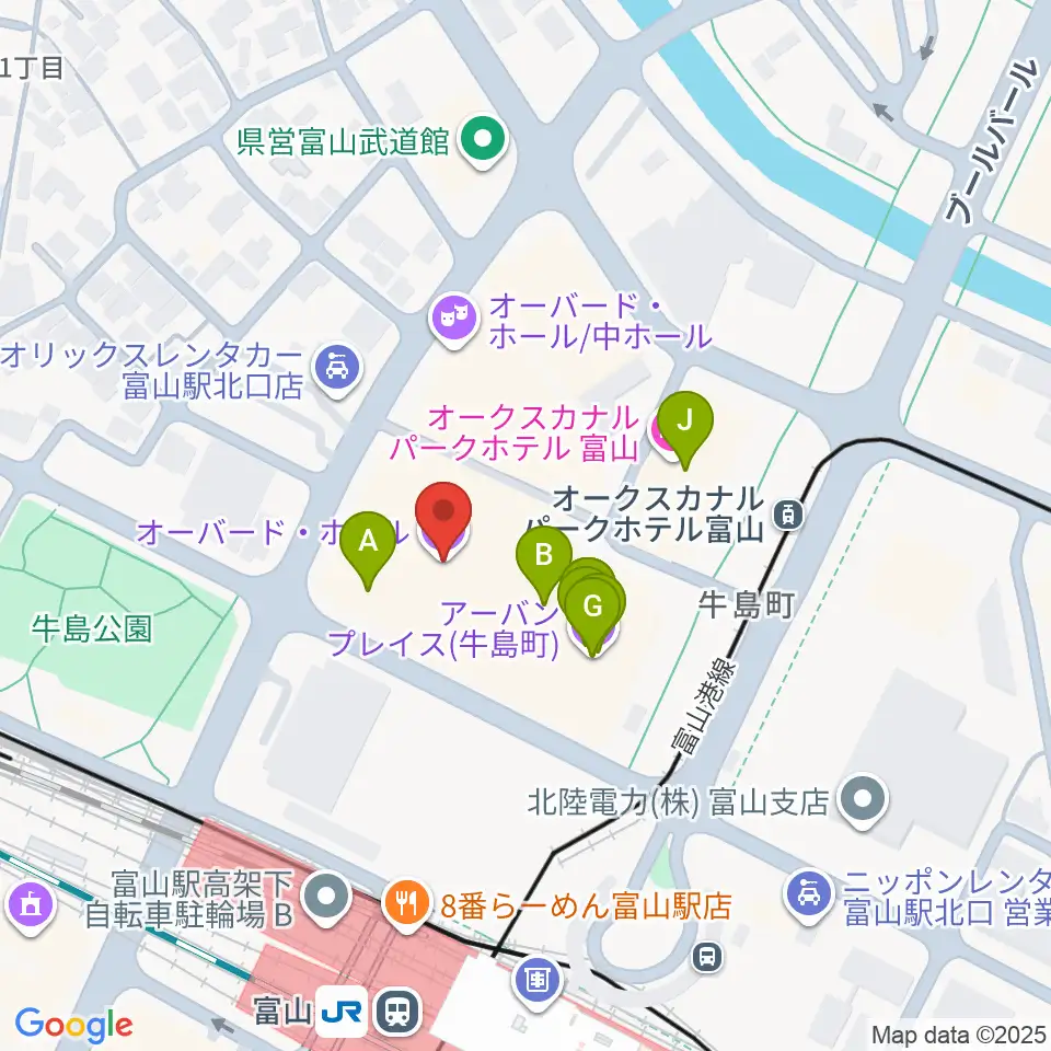 オーバード・ホール周辺のファミレス・ファーストフード一覧地図