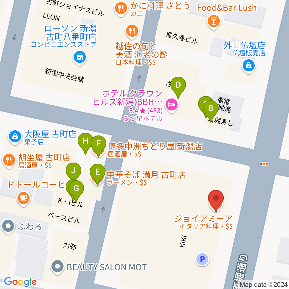 ジョイアミーア周辺のファミレス・ファーストフード一覧地図