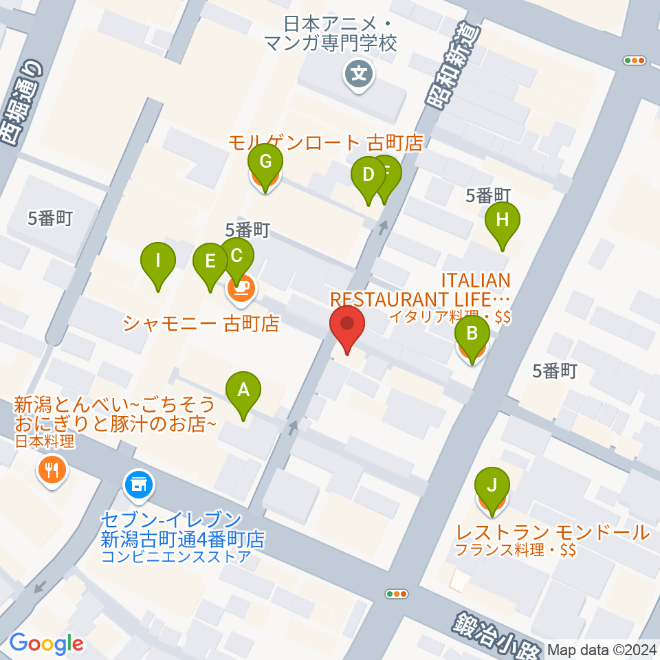 新潟JAZZ FLASH周辺のファミレス・ファーストフード一覧地図