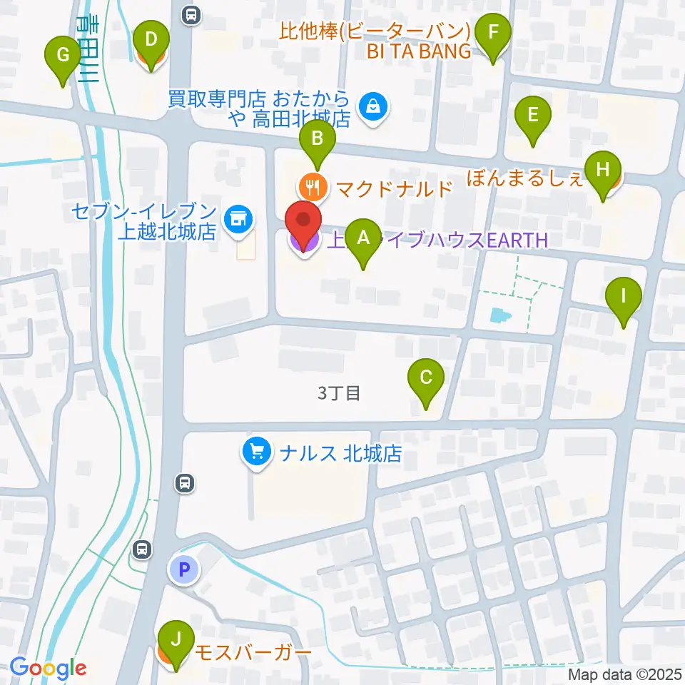 上越EARTH周辺のファミレス・ファーストフード一覧地図