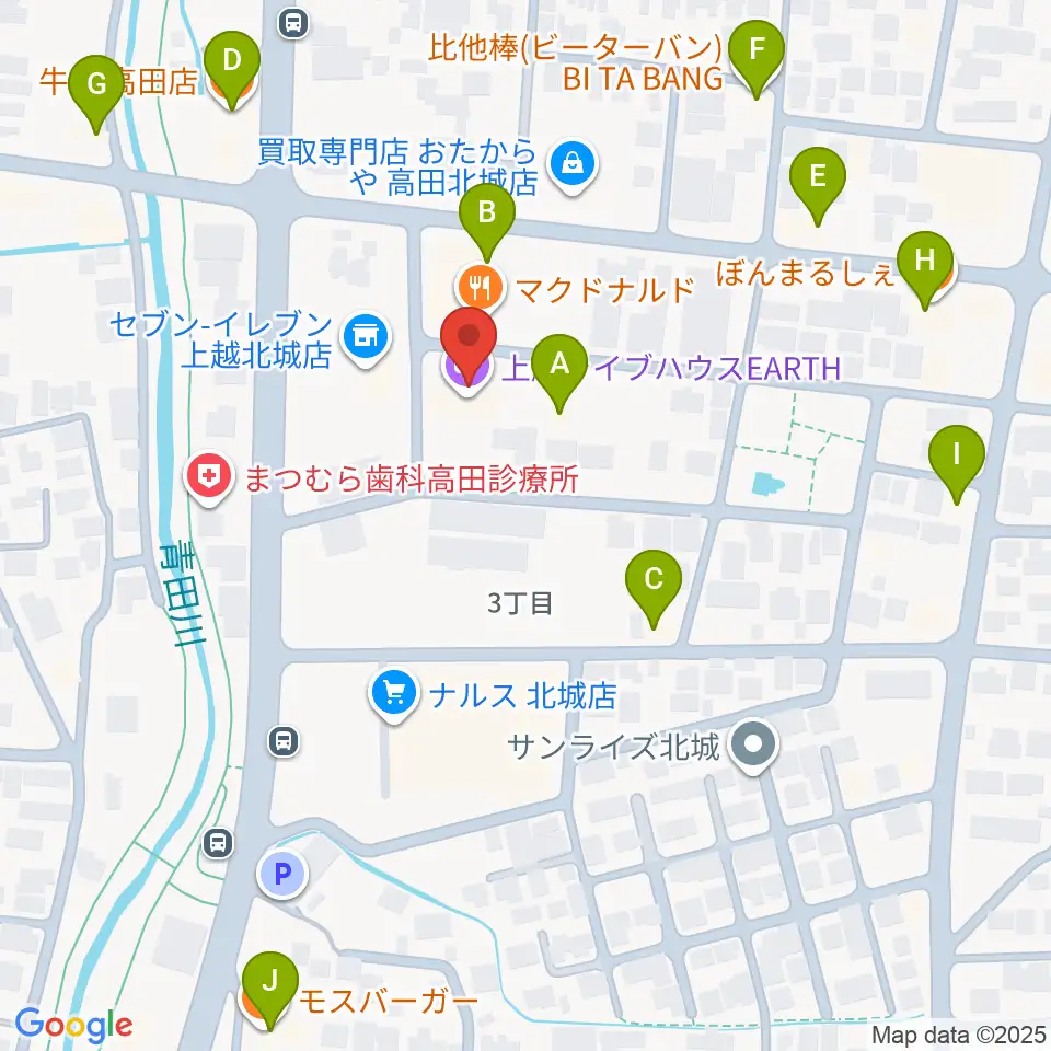 上越EARTH周辺のファミレス・ファーストフード一覧地図