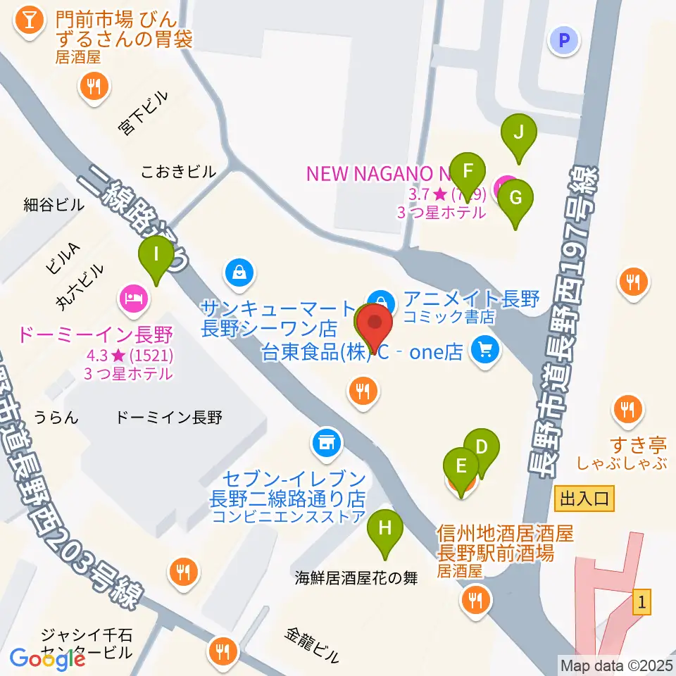 長野ライブハウスJ周辺のファミレス・ファーストフード一覧地図