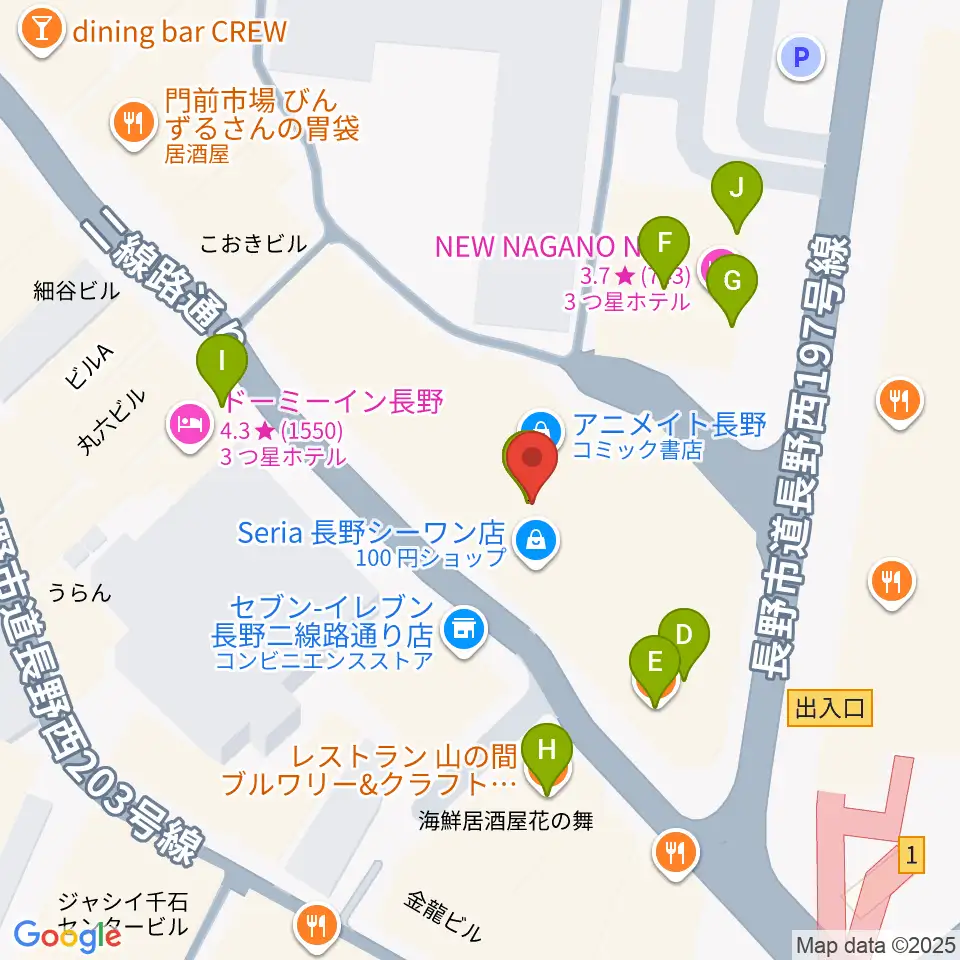 長野ライブハウスJ周辺のファミレス・ファーストフード一覧地図