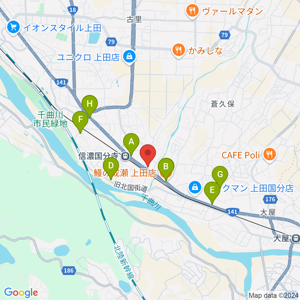 上田ブレイク周辺のファミレス・ファーストフード一覧地図