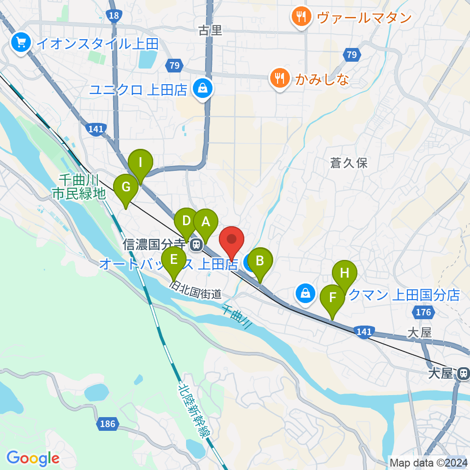 上田ブレイク周辺のファミレス・ファーストフード一覧地図