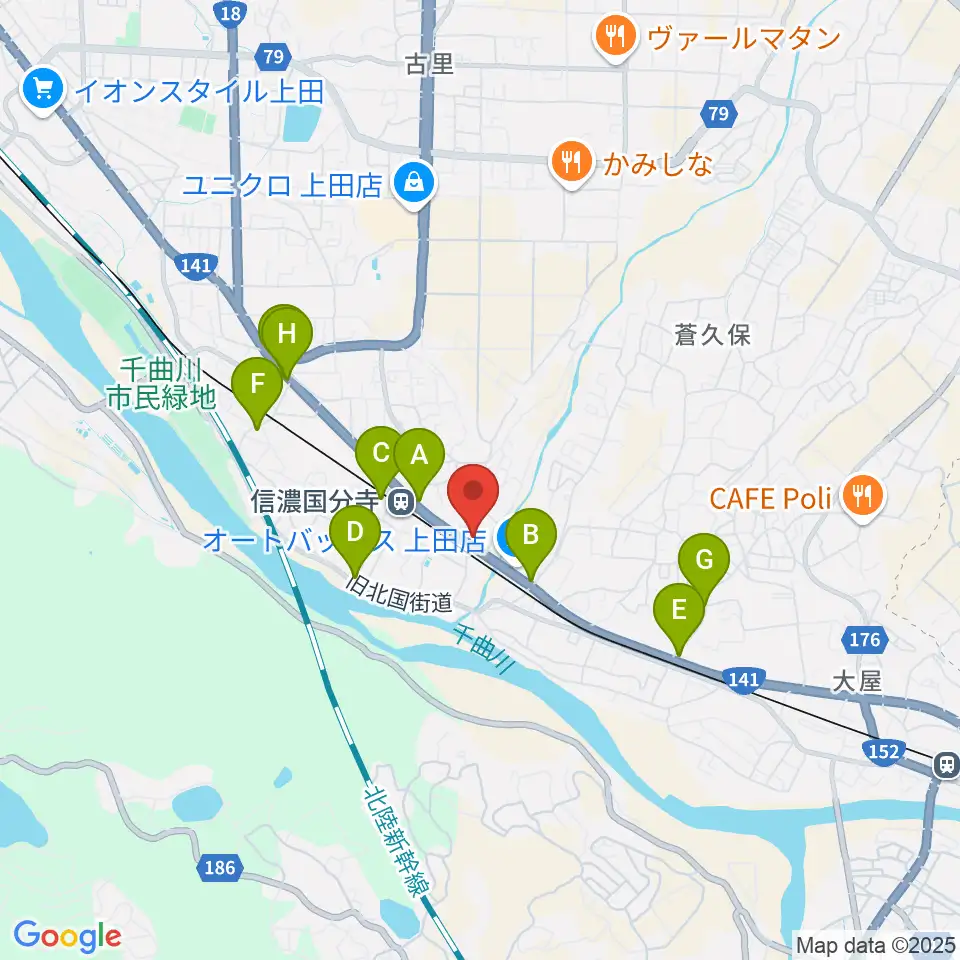 上田ブレイク周辺のファミレス・ファーストフード一覧地図