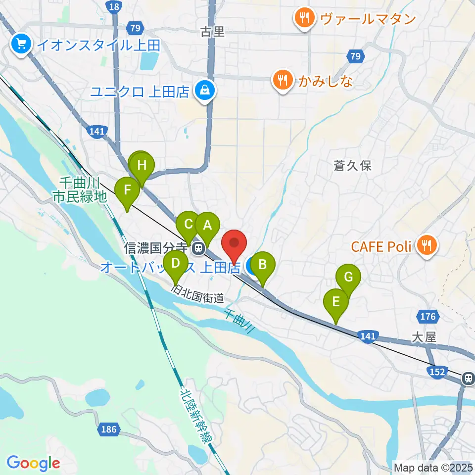 上田ブレイク周辺のファミレス・ファーストフード一覧地図