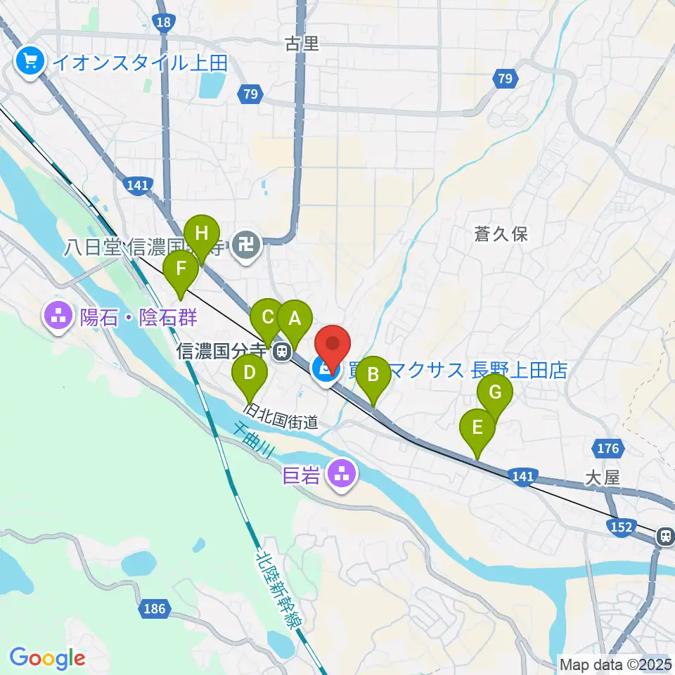 上田ブレイク周辺のファミレス・ファーストフード一覧地図