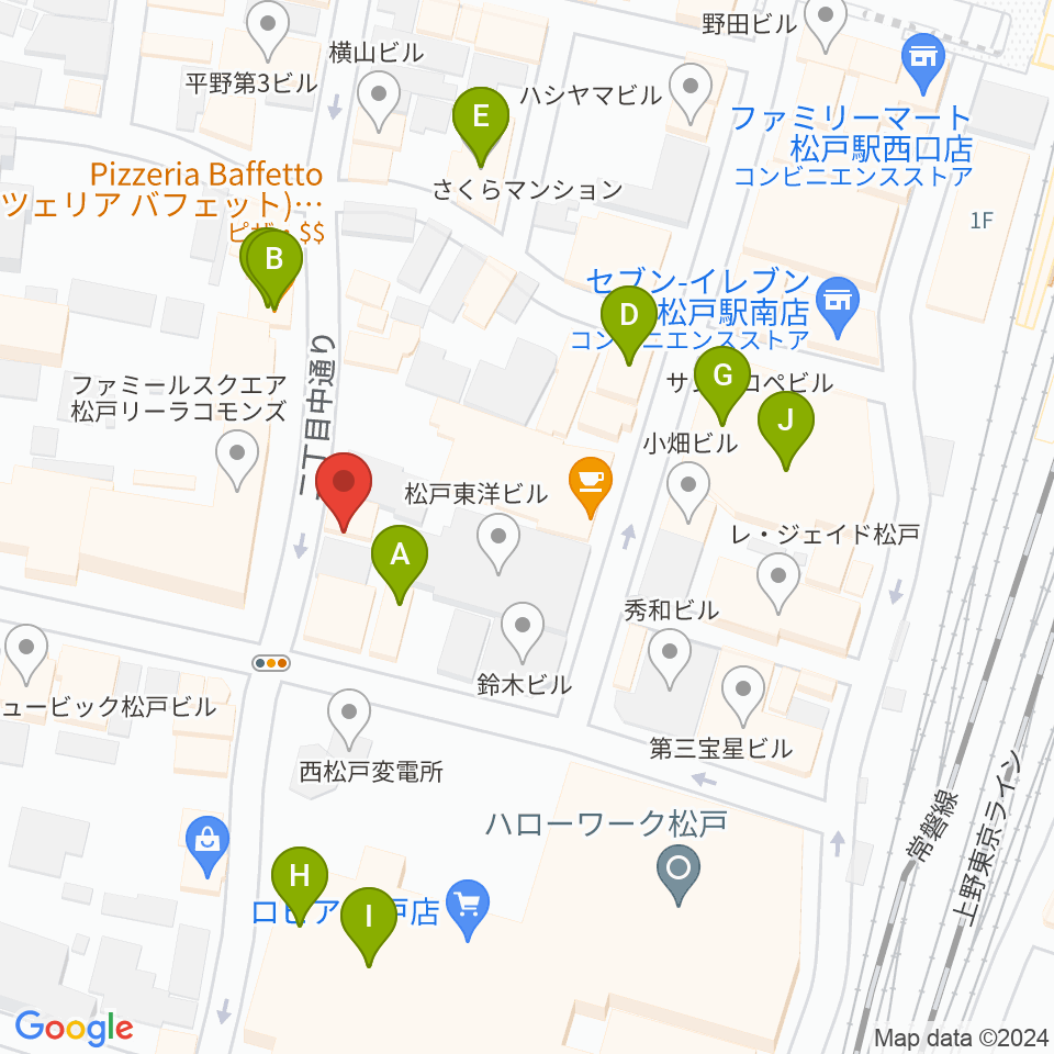 松戸コルコバード周辺のファミレス・ファーストフード一覧地図