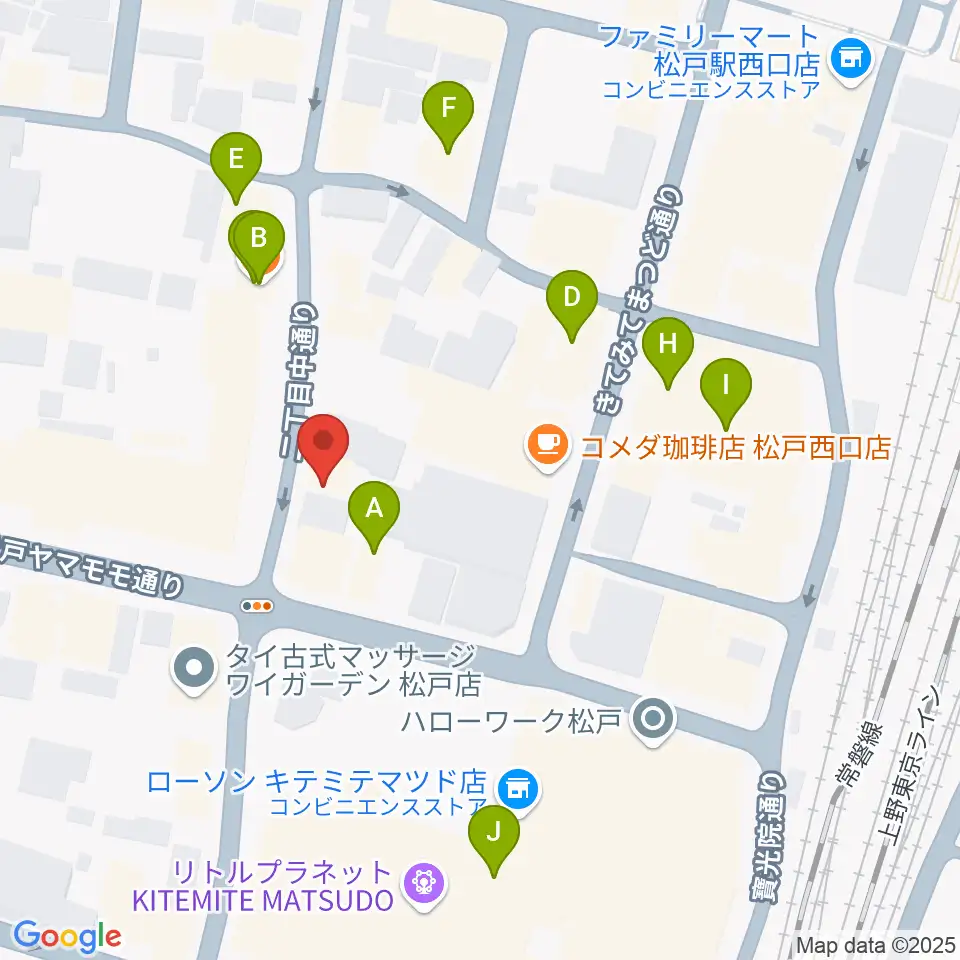 松戸コルコバード周辺のファミレス・ファーストフード一覧地図