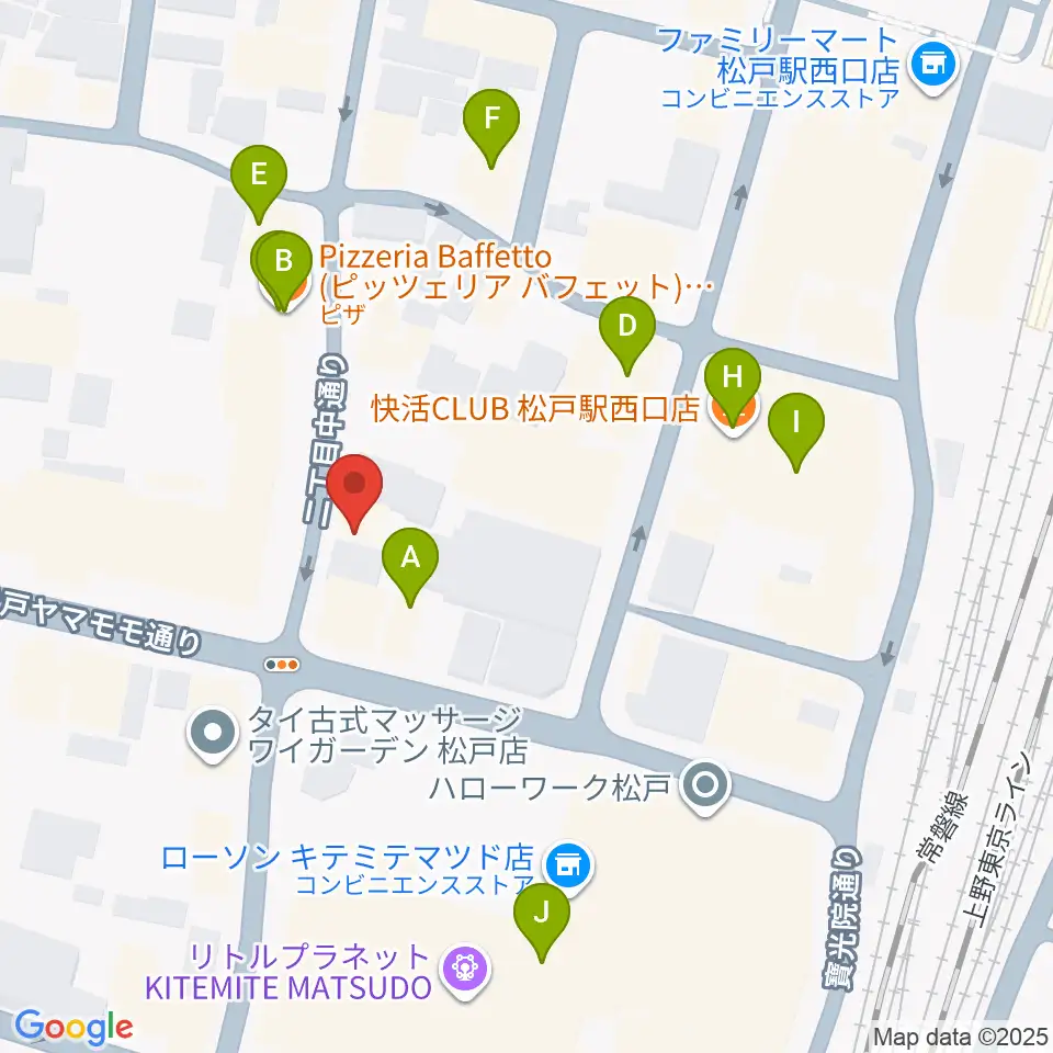 松戸コルコバード周辺のファミレス・ファーストフード一覧地図