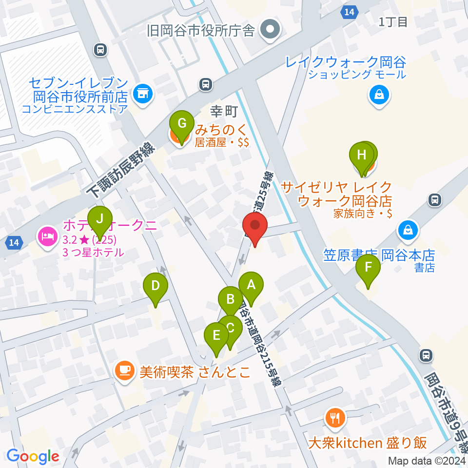 岡谷ファイブペニーズ周辺のファミレス・ファーストフード一覧地図