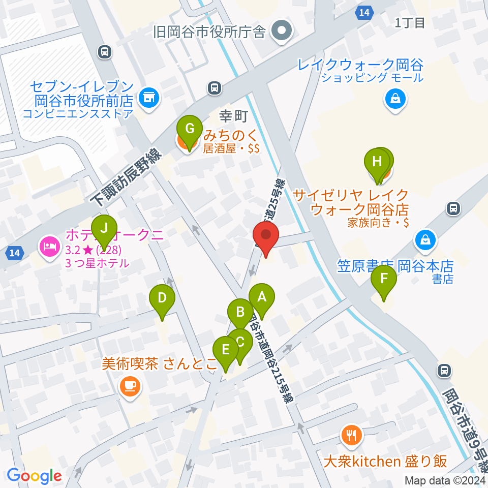 岡谷ファイブペニーズ周辺のファミレス・ファーストフード一覧地図