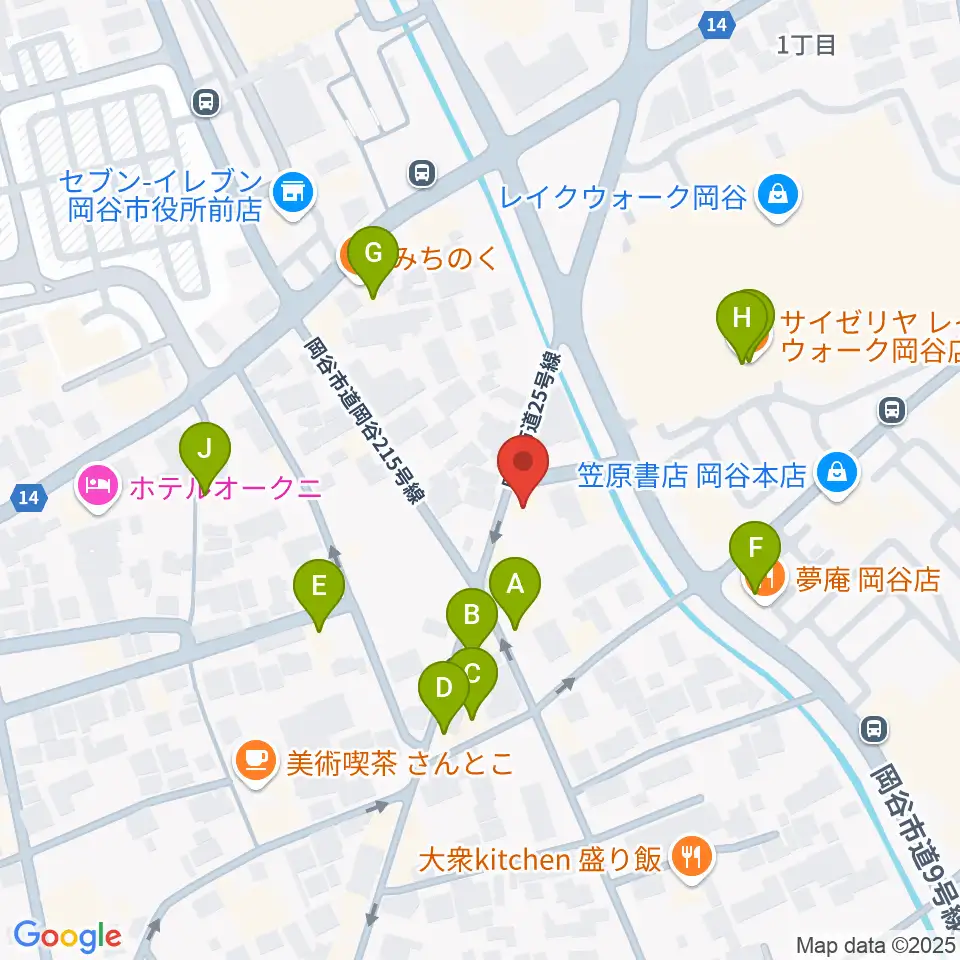 岡谷ファイブペニーズ周辺のファミレス・ファーストフード一覧地図