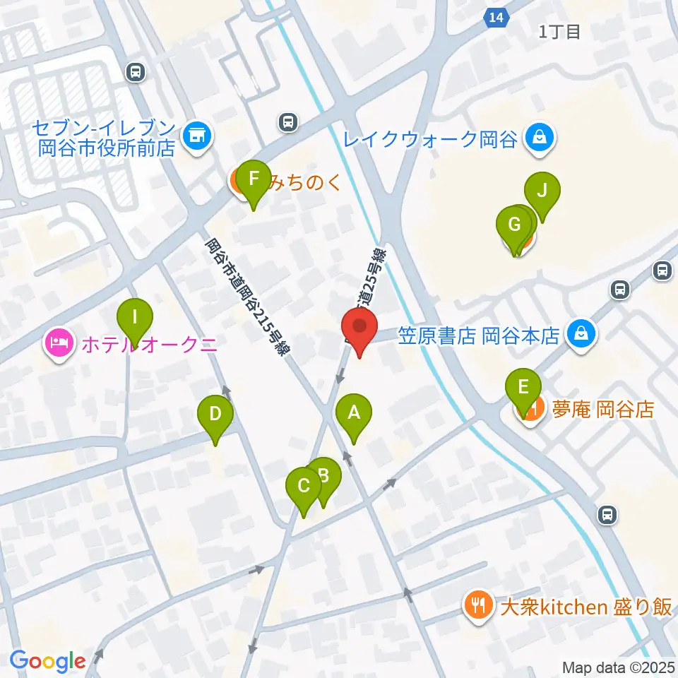 岡谷ファイブペニーズ周辺のファミレス・ファーストフード一覧地図