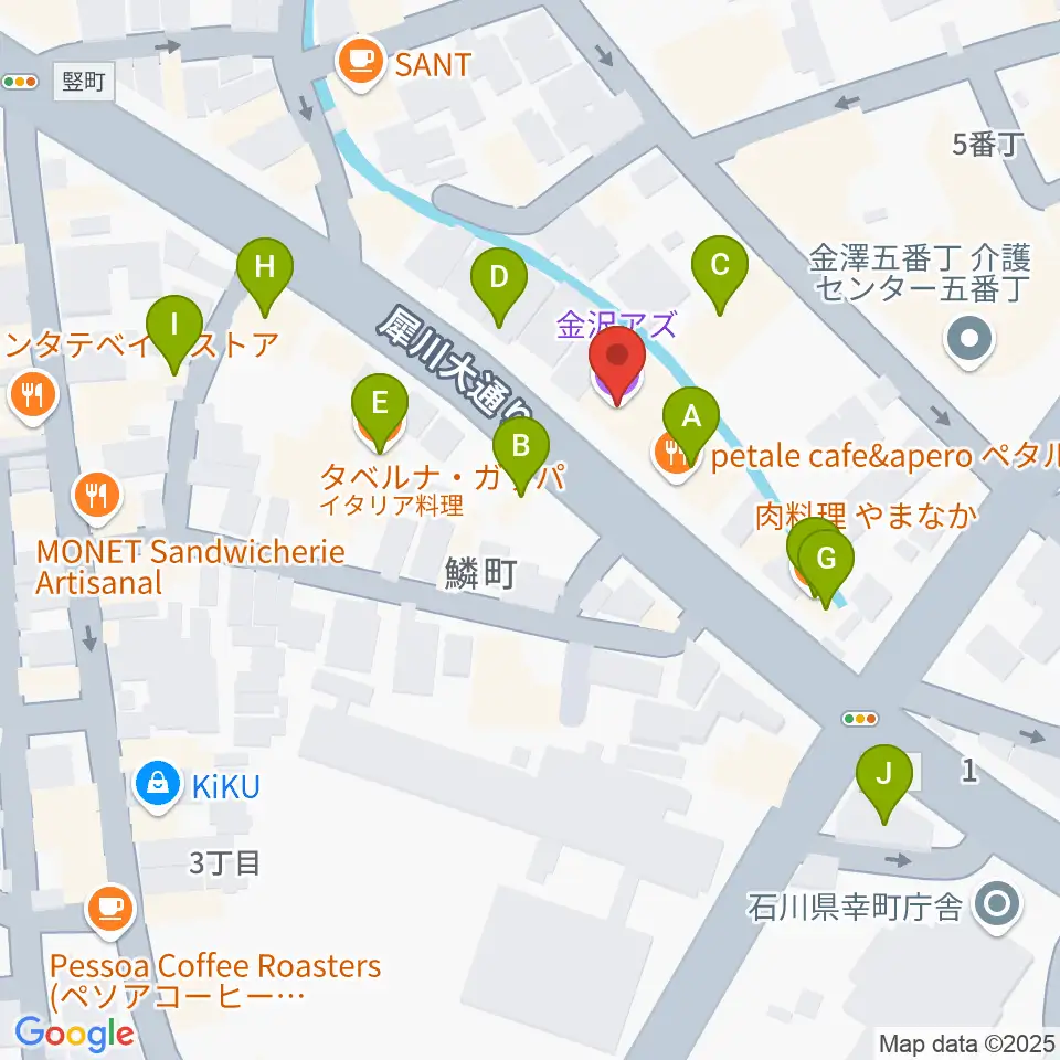 金沢AZ周辺のファミレス・ファーストフード一覧地図