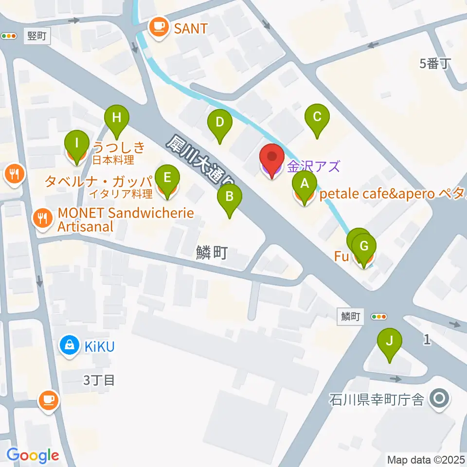 金沢AZ周辺のファミレス・ファーストフード一覧地図