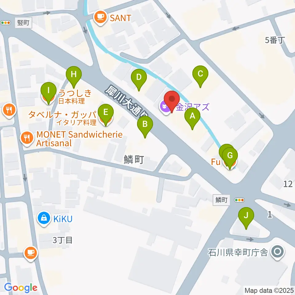 金沢AZ周辺のファミレス・ファーストフード一覧地図