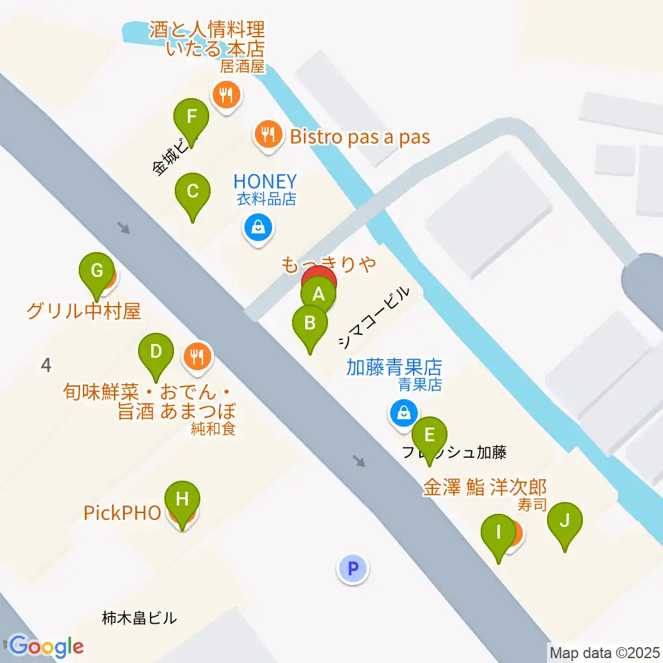 金沢もっきりや周辺のファミレス・ファーストフード一覧地図