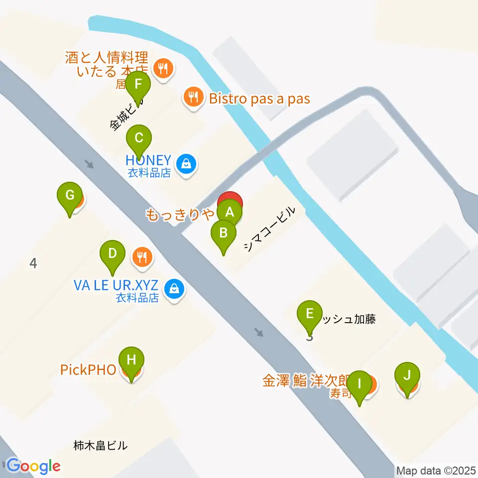 金沢もっきりや周辺のファミレス・ファーストフード一覧地図